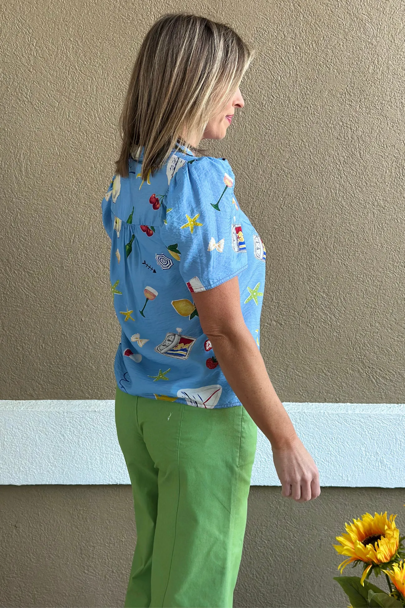 Ciao Bella Printed Button-Up Top in Blue