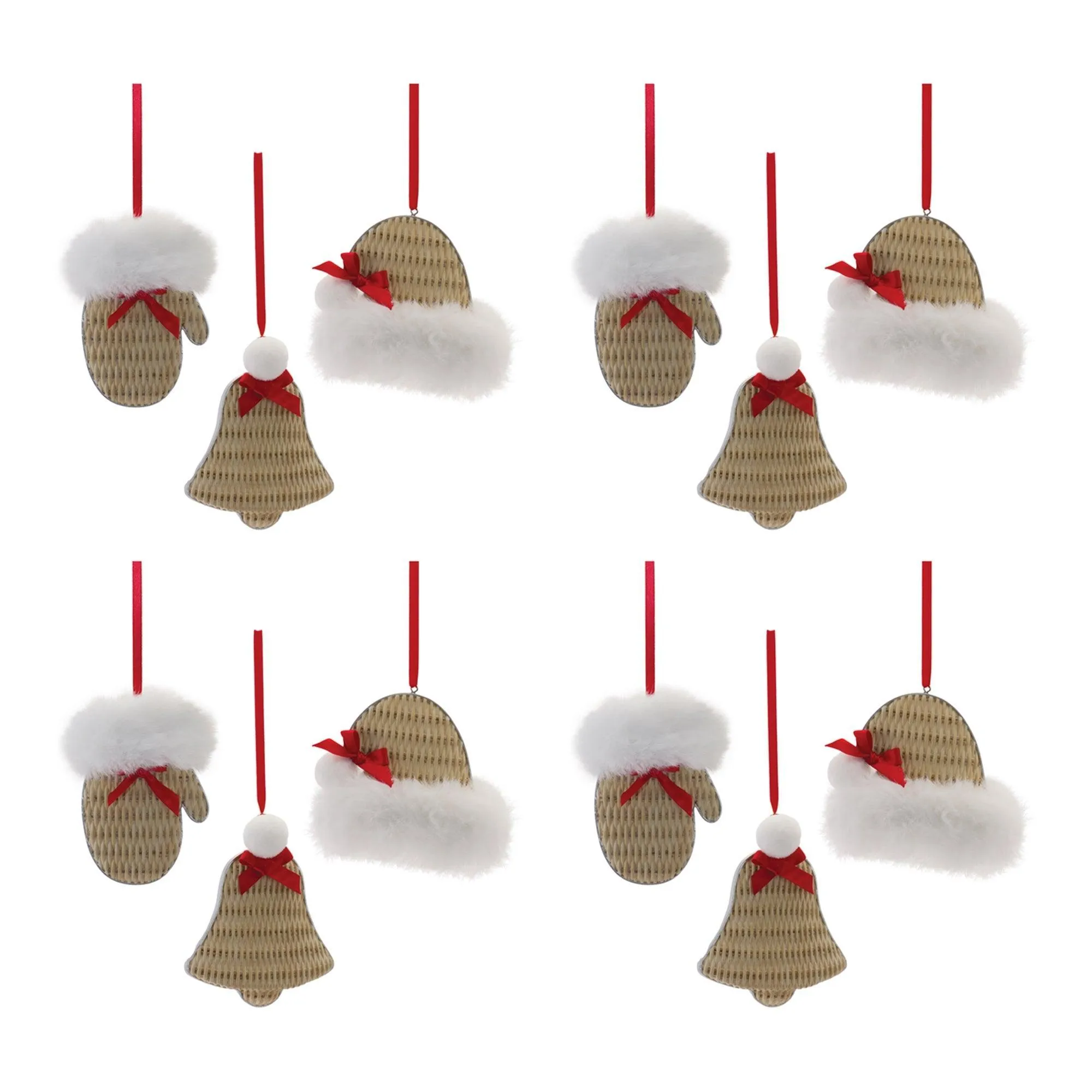 Cozy Mitten Hat and Bell Ornament (Set of 12)