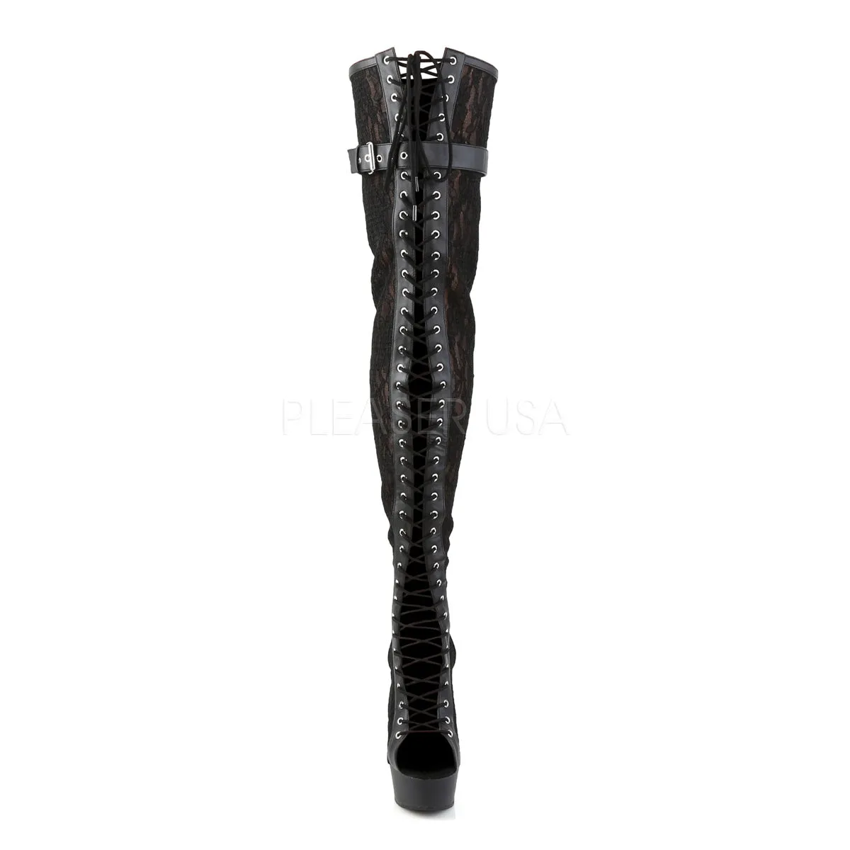 DELIGHT-3025ML  Black Faux Leather-Mesh-Lace/Black Matte