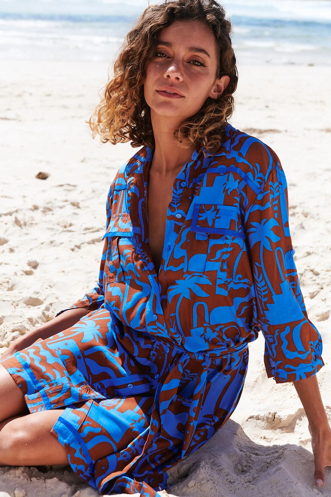 Desert to Sea Print Beverly Shirt Dress