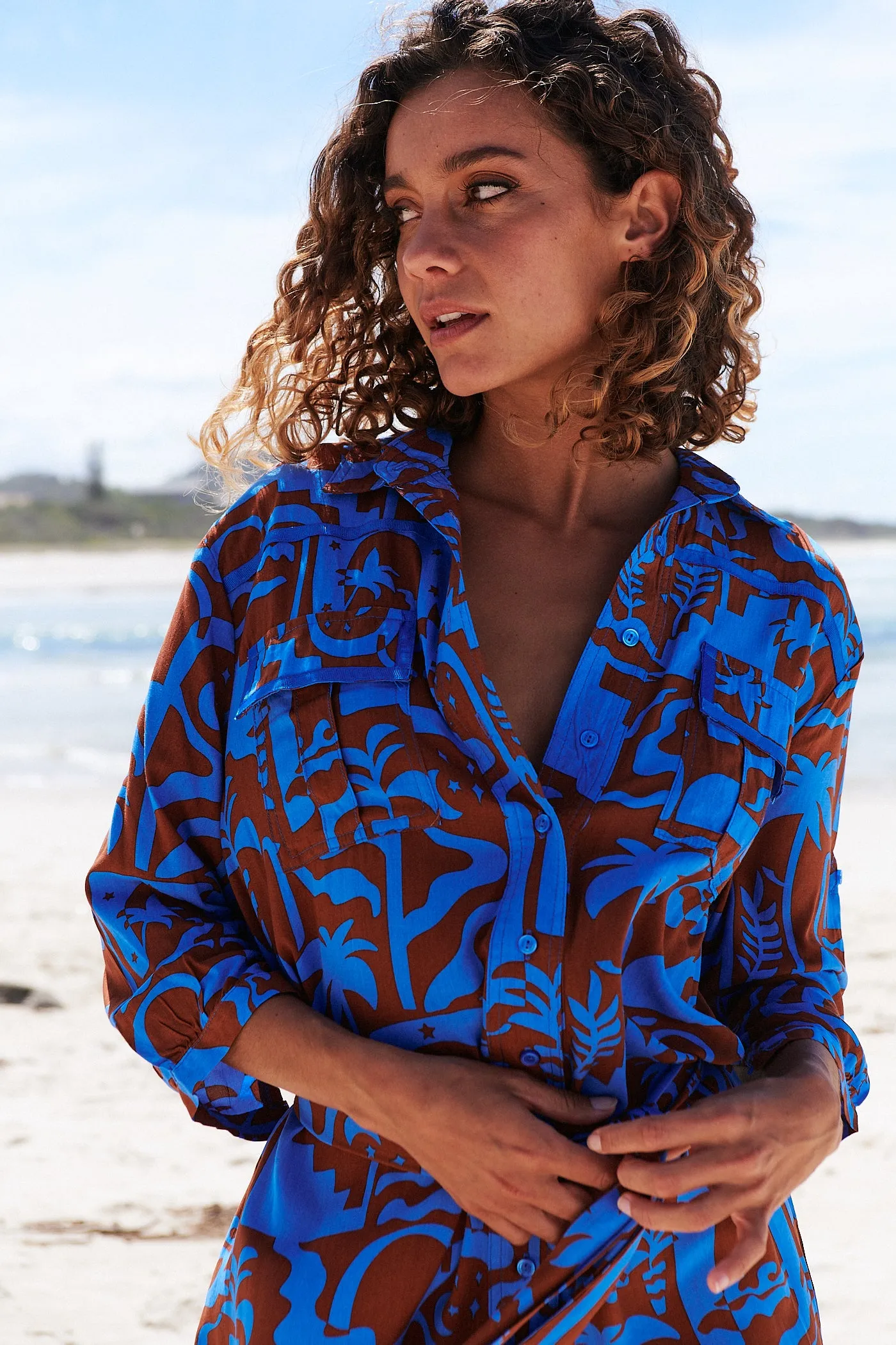 Desert to Sea Print Beverly Shirt Dress