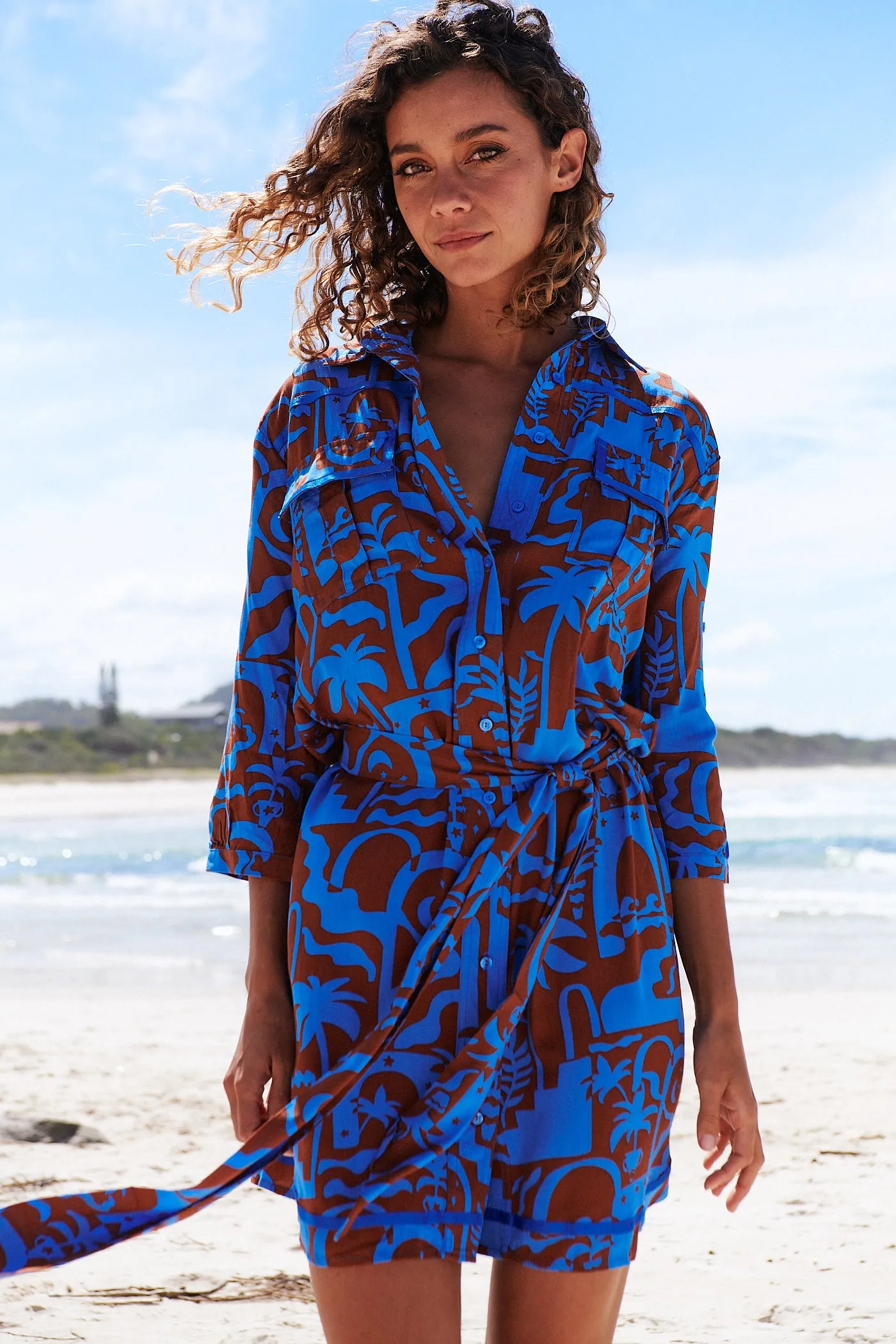 Desert to Sea Print Beverly Shirt Dress