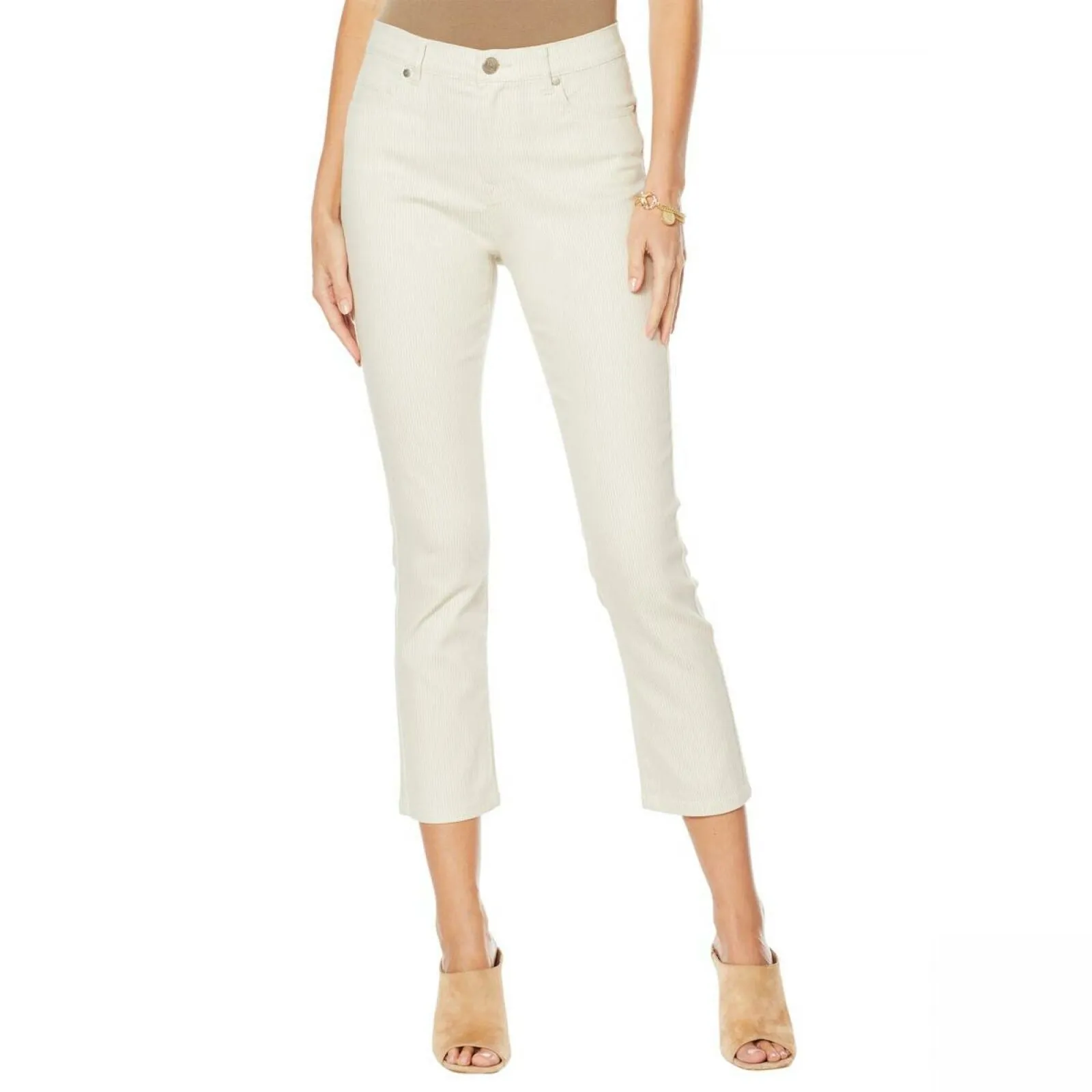 DG2 by Diane Gilman Women's Petite Classic Stretch Pinstripe Crop Jeans