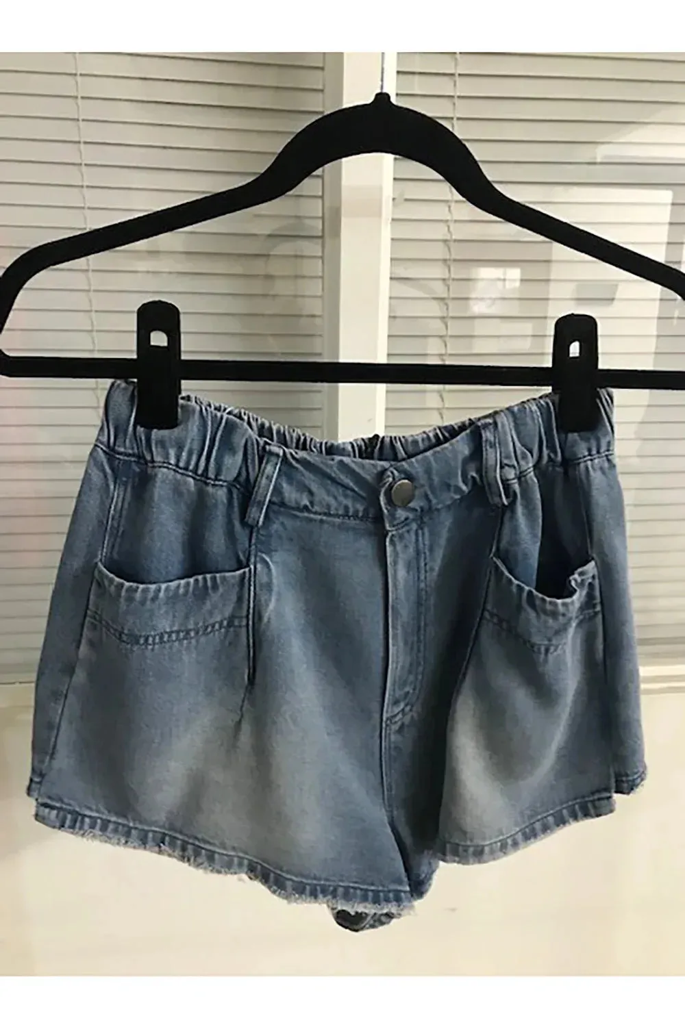 Elastic Waist Pockets Casual Light Wash Denim Shorts - Versatile Summer Shorts