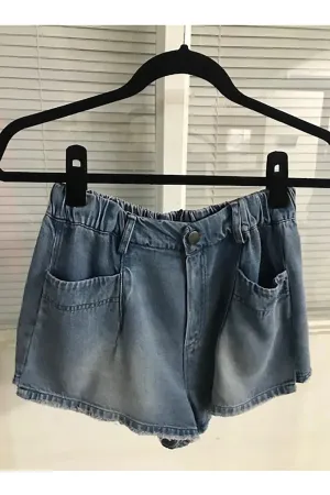 Elastic Waist Pockets Casual Light Wash Denim Shorts - Versatile Summer Shorts