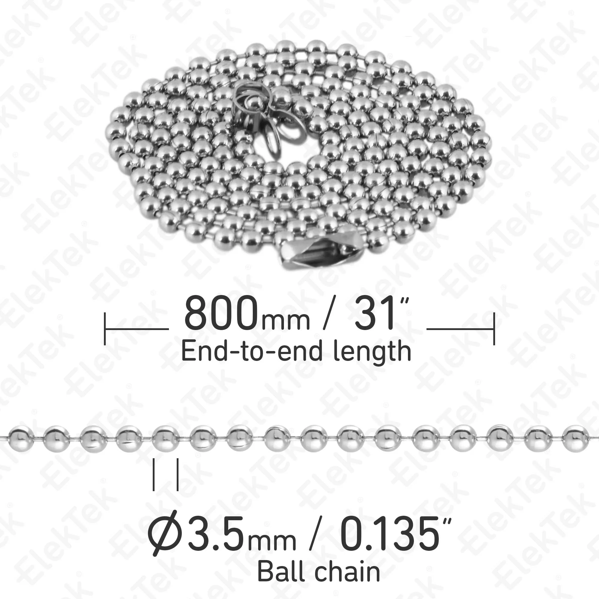 ElekTek Light Pull Chain Extension With Ball Chain Connector 800mm Long