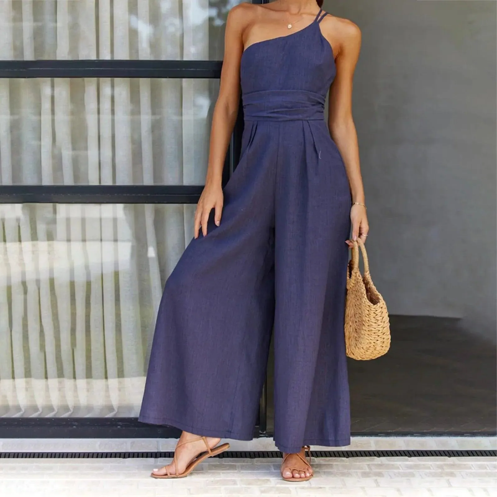 Emberly One-Shoulder One-Piece Jumpsuit