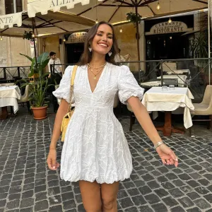 Embroidered Puff-Sleeve Mini Dress | Feminine & Flowy | Elegant Summer Style