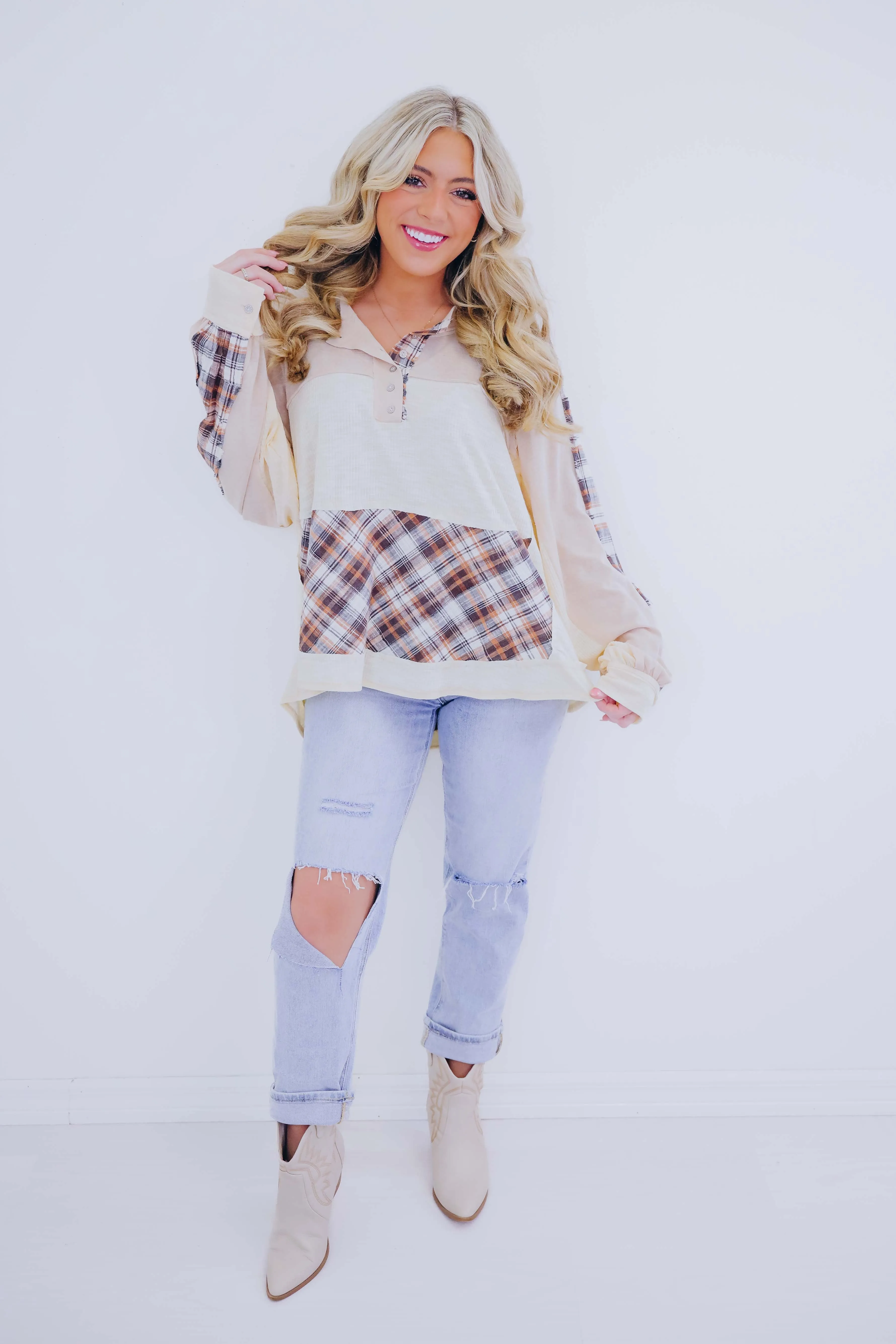 Falling For Plaid Colorblock Top By POL - 3 Colors