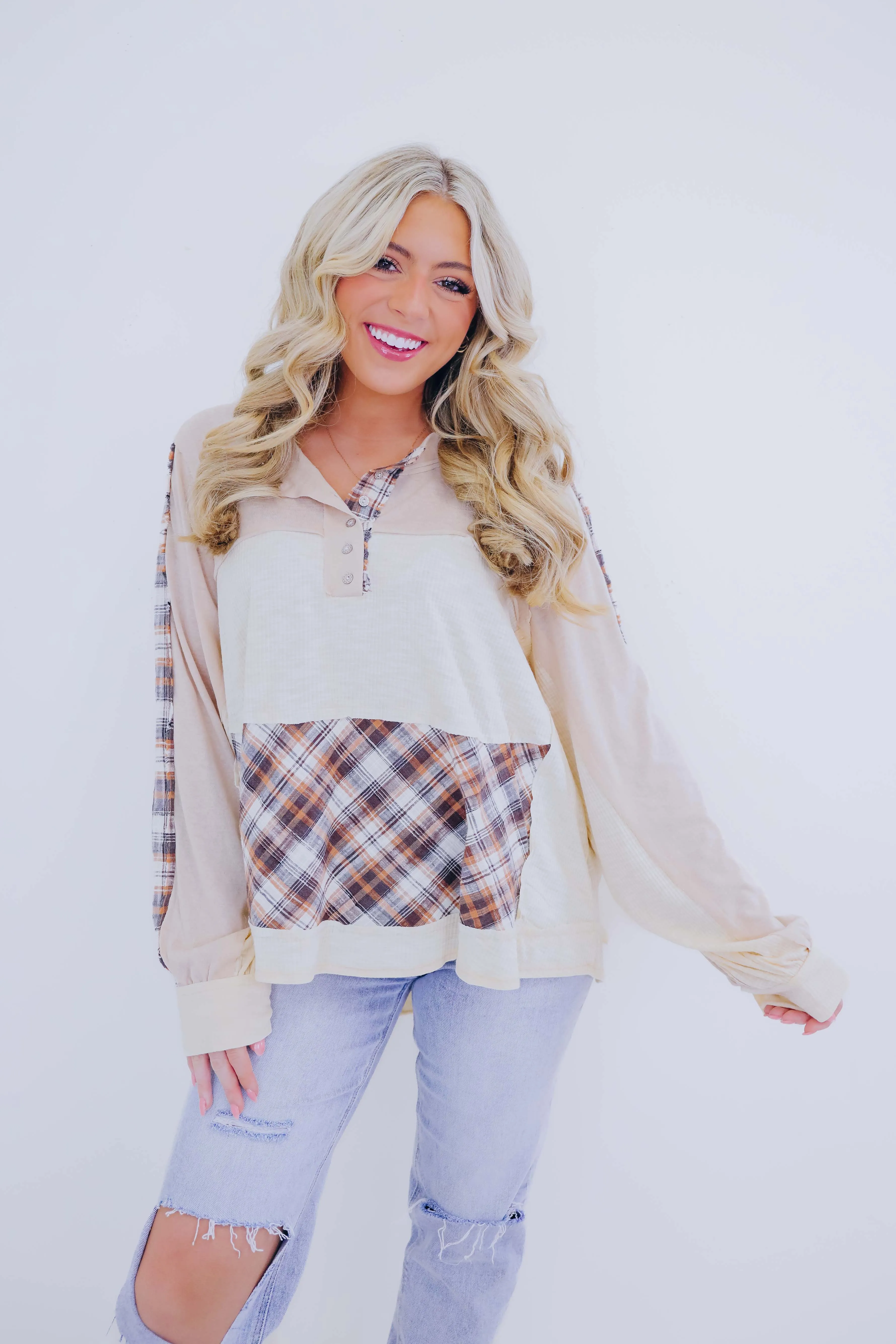 Falling For Plaid Colorblock Top By POL - 3 Colors