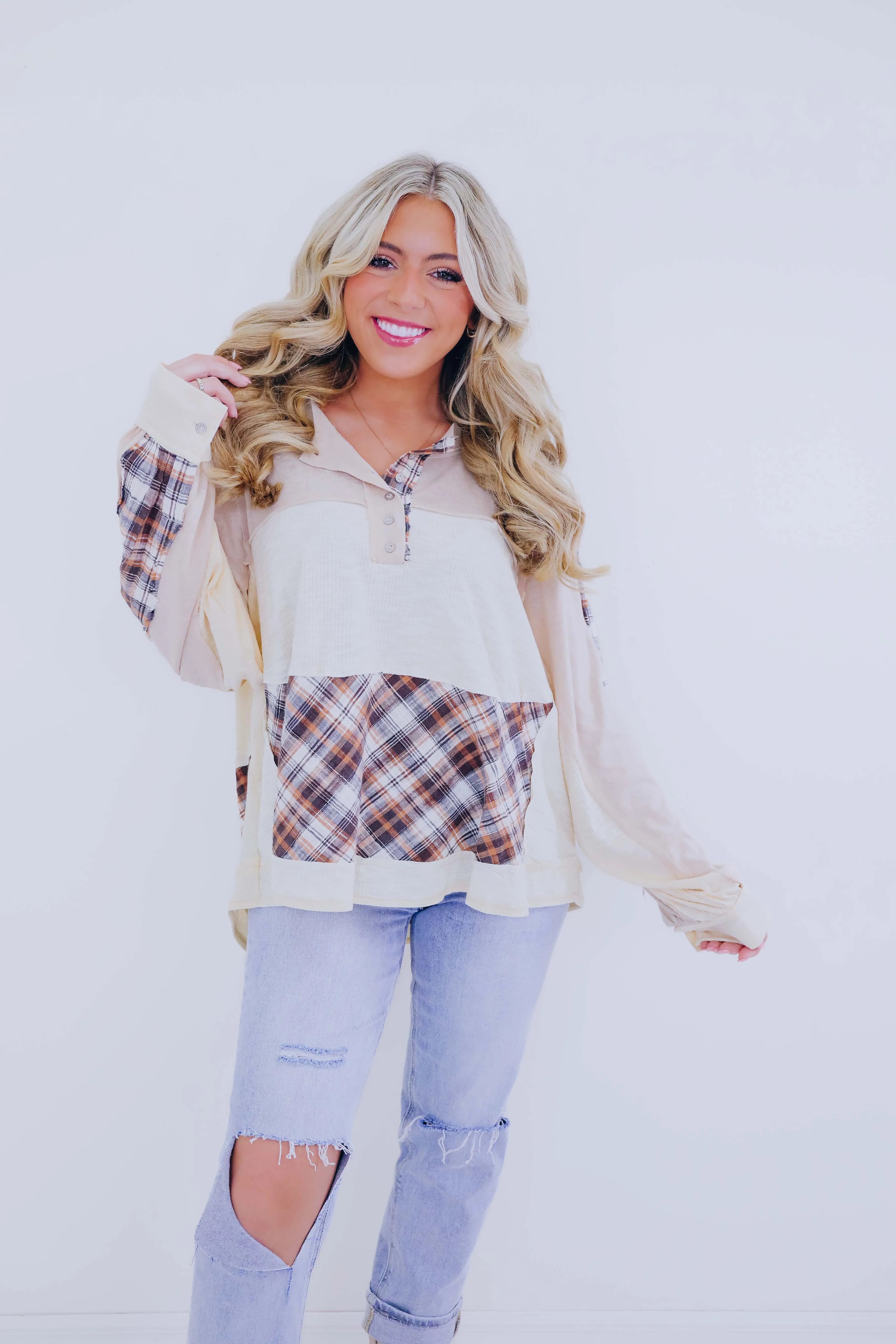Falling For Plaid Colorblock Top By POL - 3 Colors