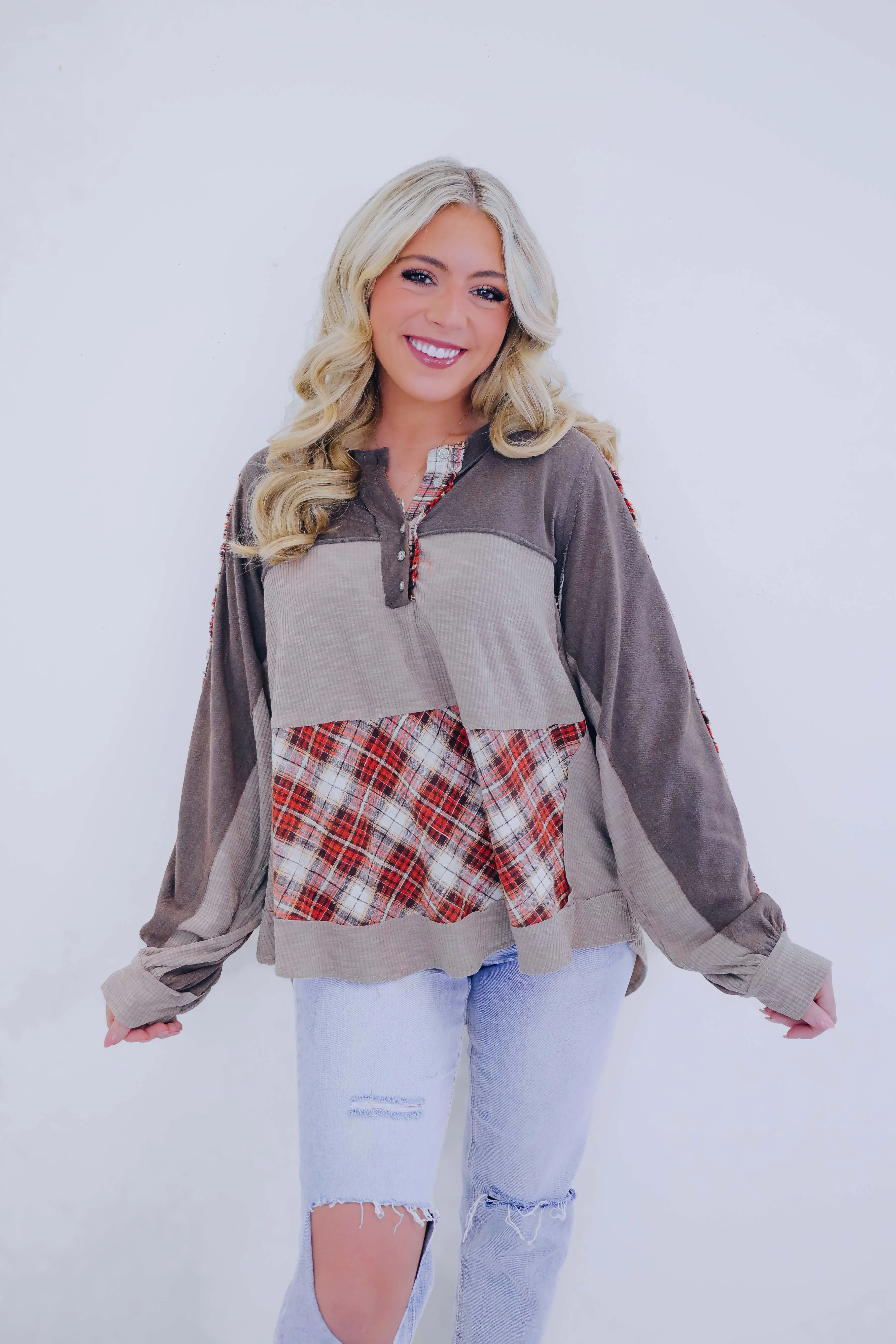 Falling For Plaid Colorblock Top By POL - 3 Colors