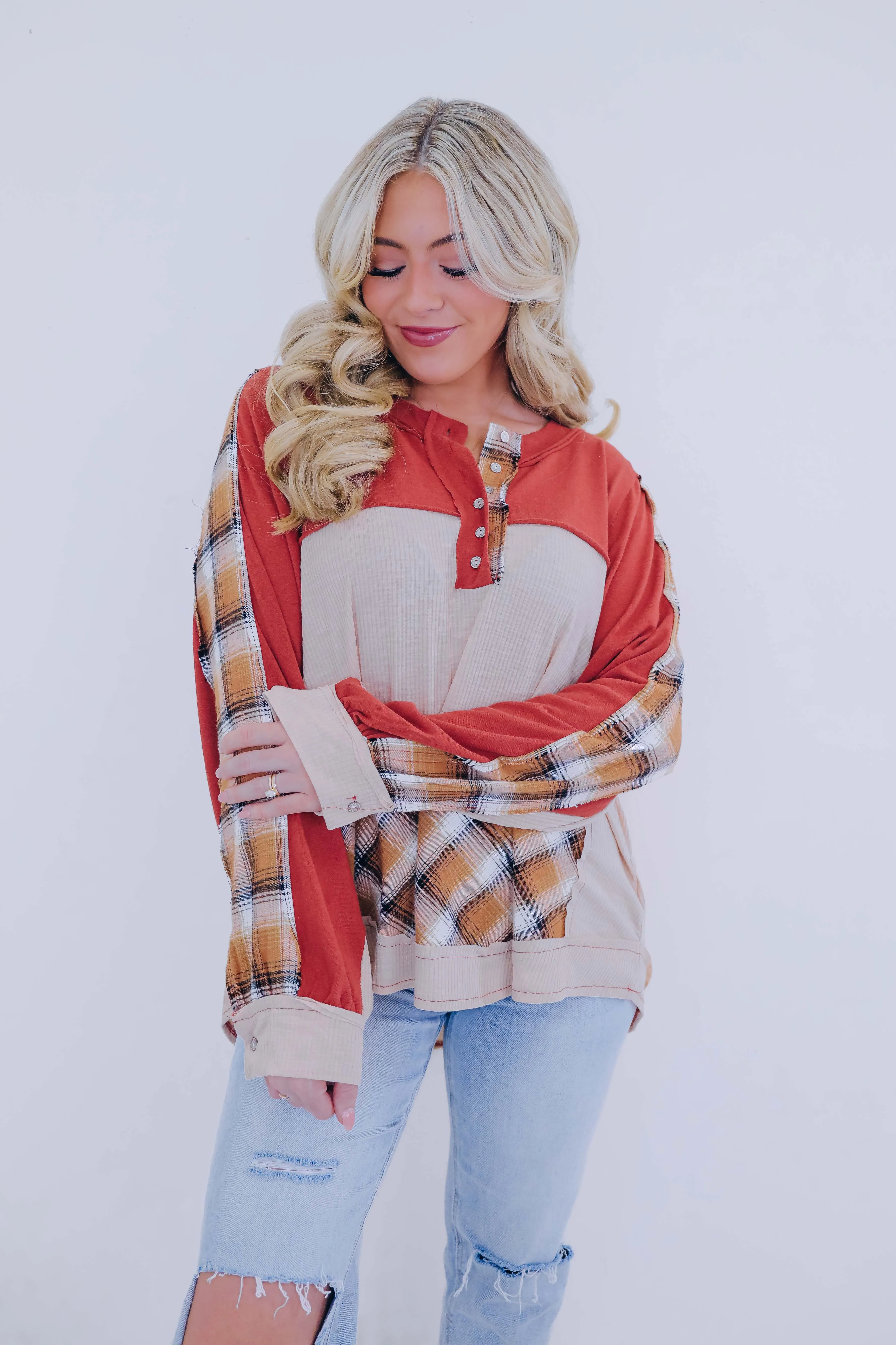 Falling For Plaid Colorblock Top By POL - 3 Colors