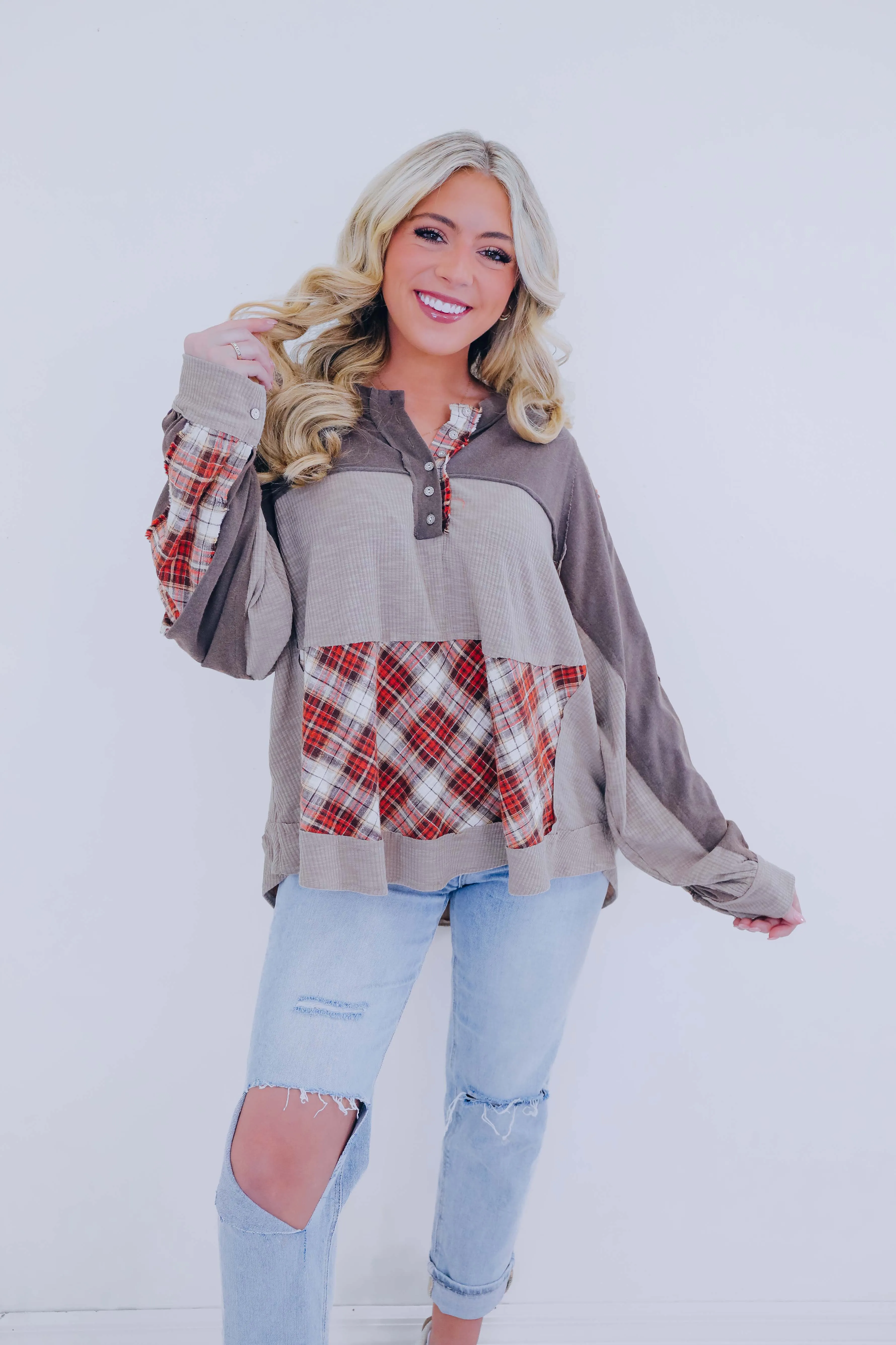 Falling For Plaid Colorblock Top By POL - 3 Colors