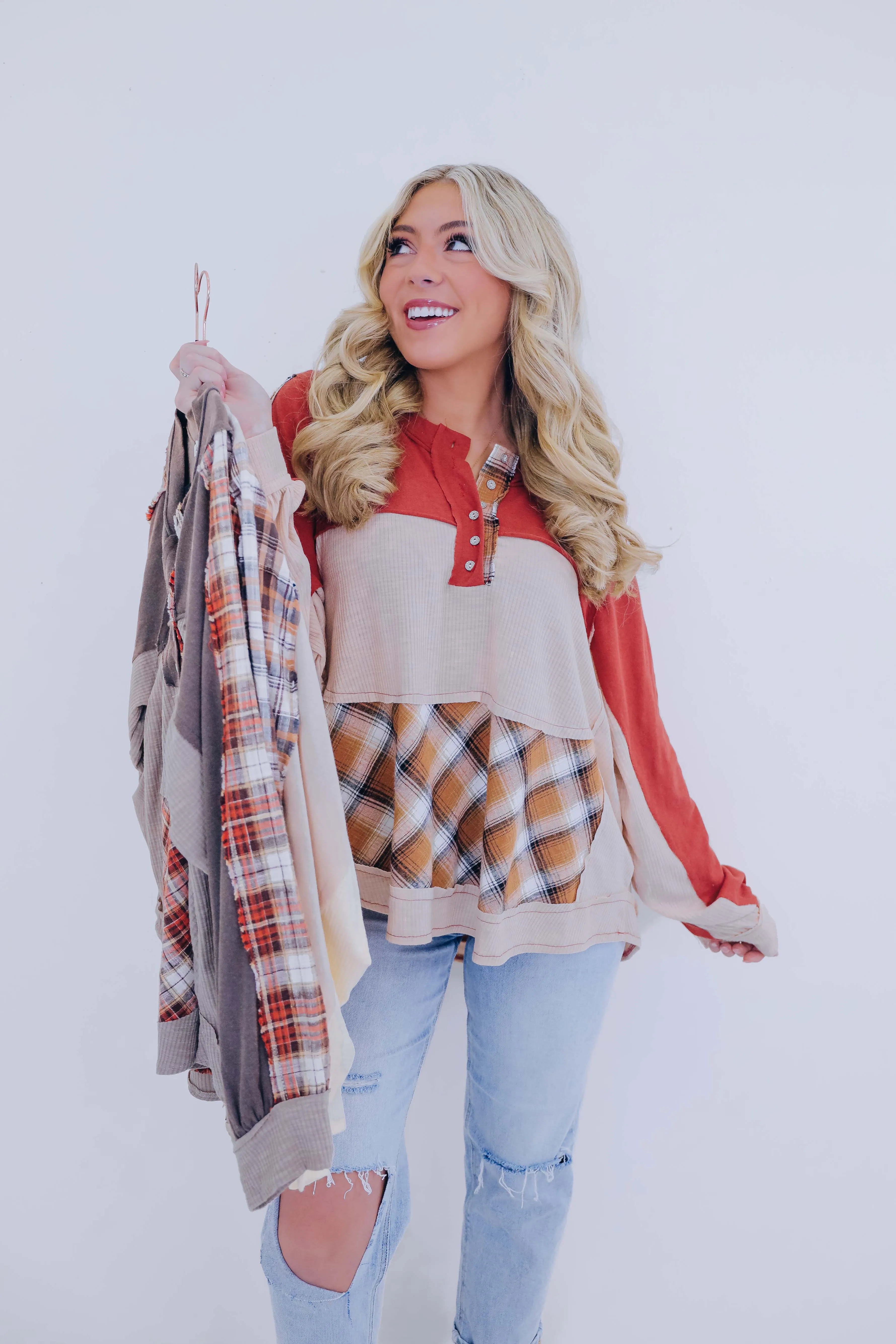 Falling For Plaid Colorblock Top By POL - 3 Colors