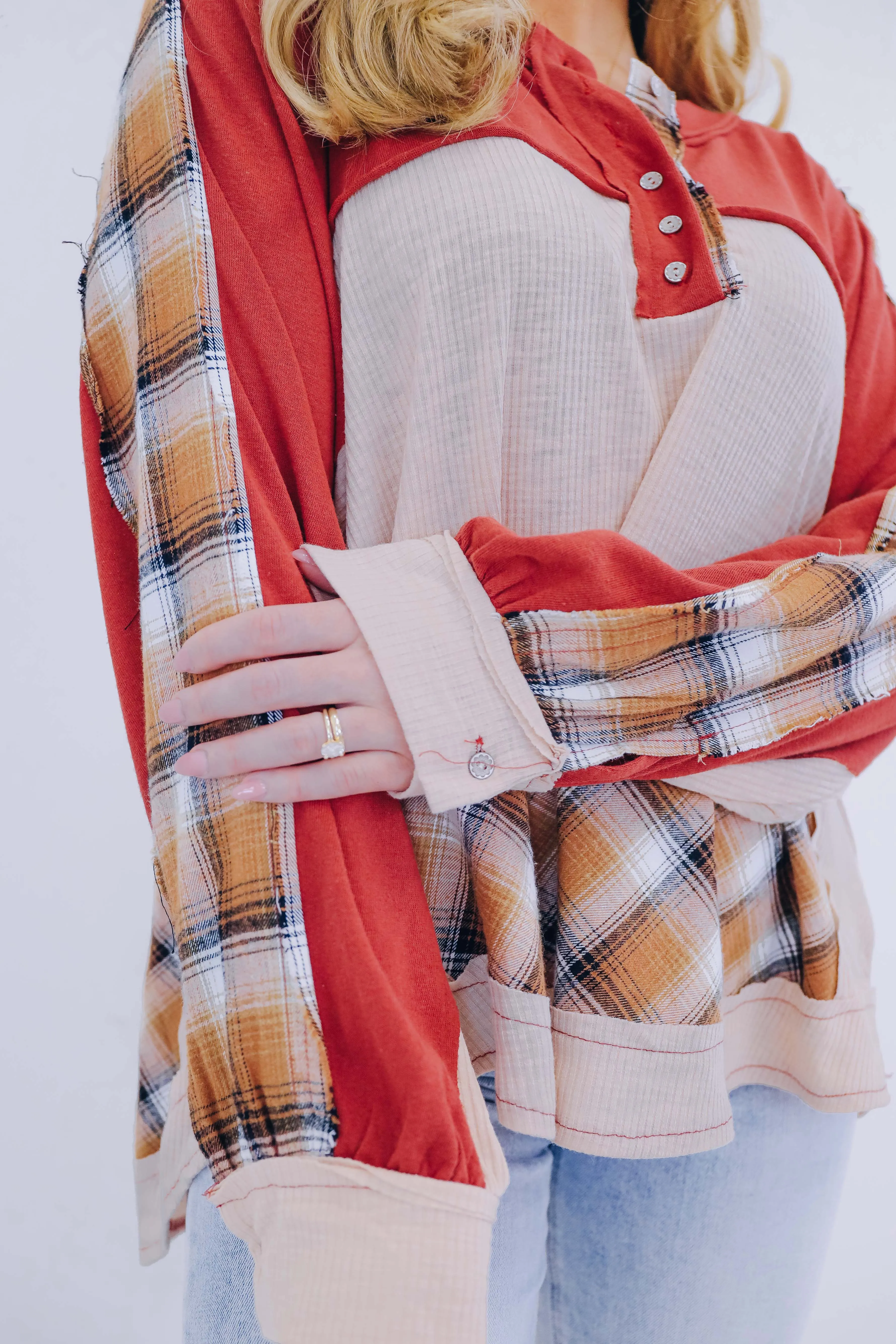 Falling For Plaid Colorblock Top By POL - 3 Colors
