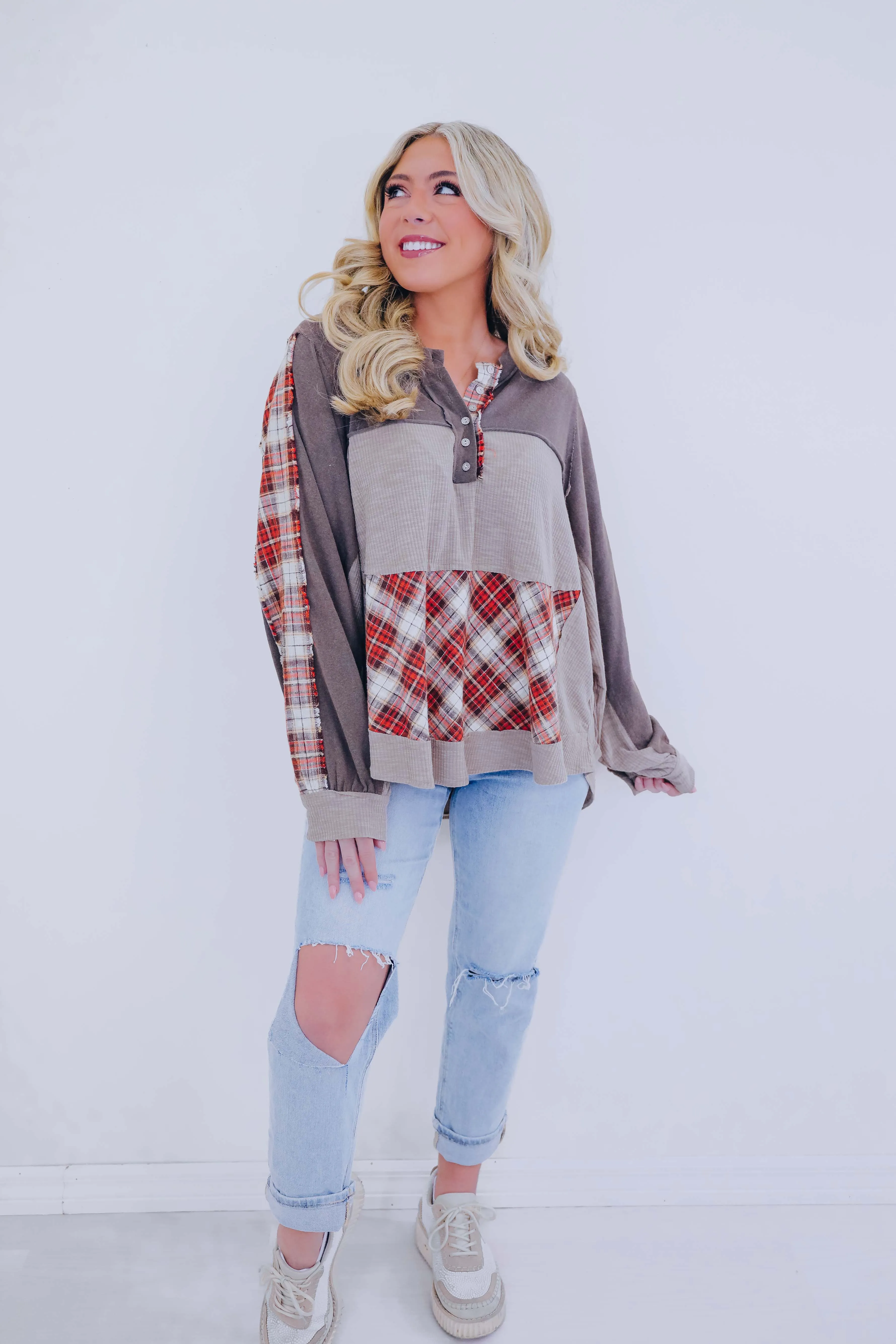 Falling For Plaid Colorblock Top By POL - 3 Colors