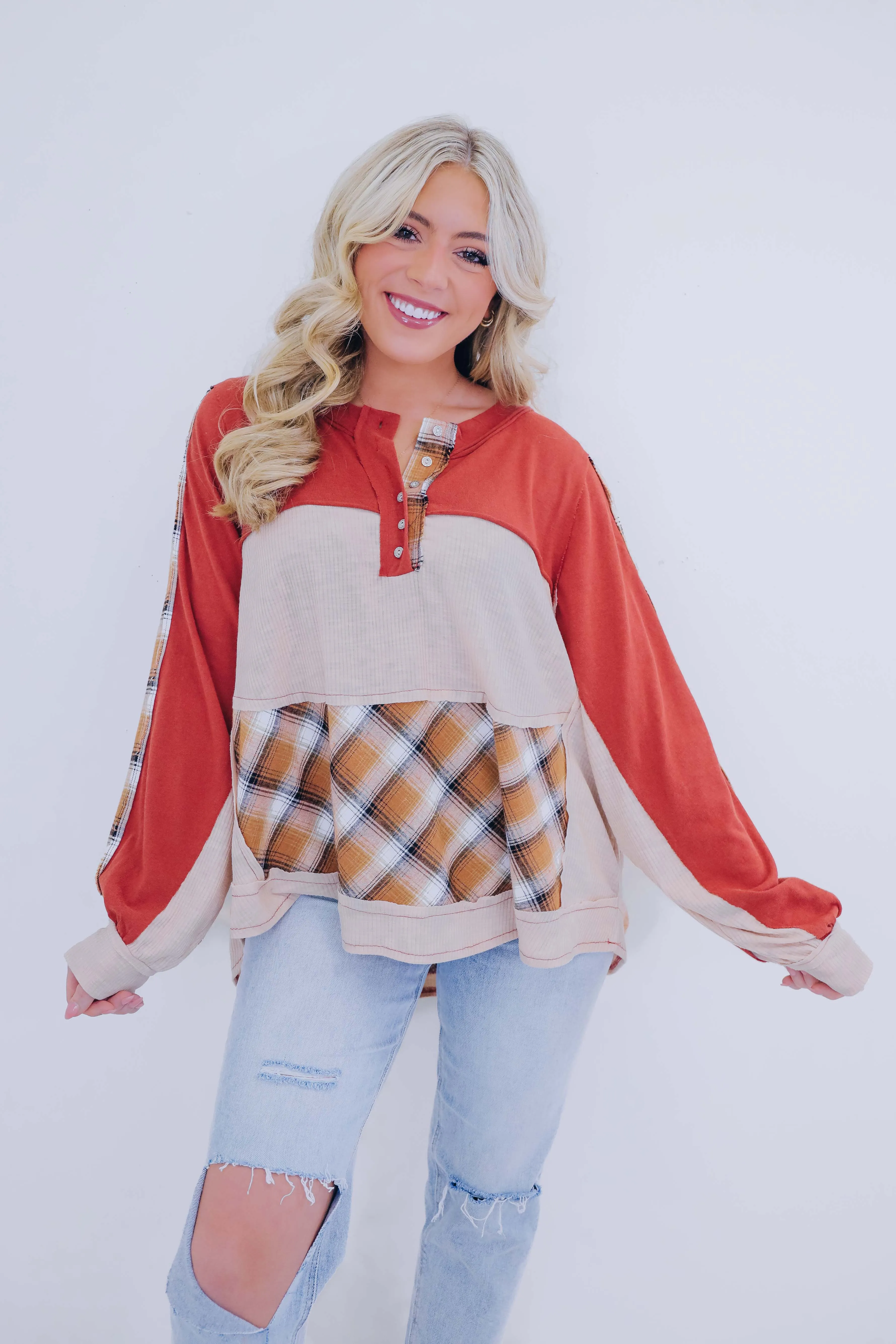 Falling For Plaid Colorblock Top By POL - 3 Colors