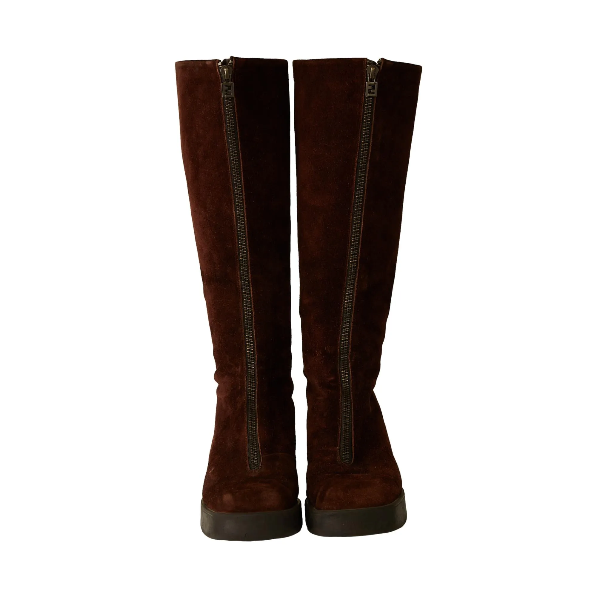 Fendi Brown Suede Zipper Boots