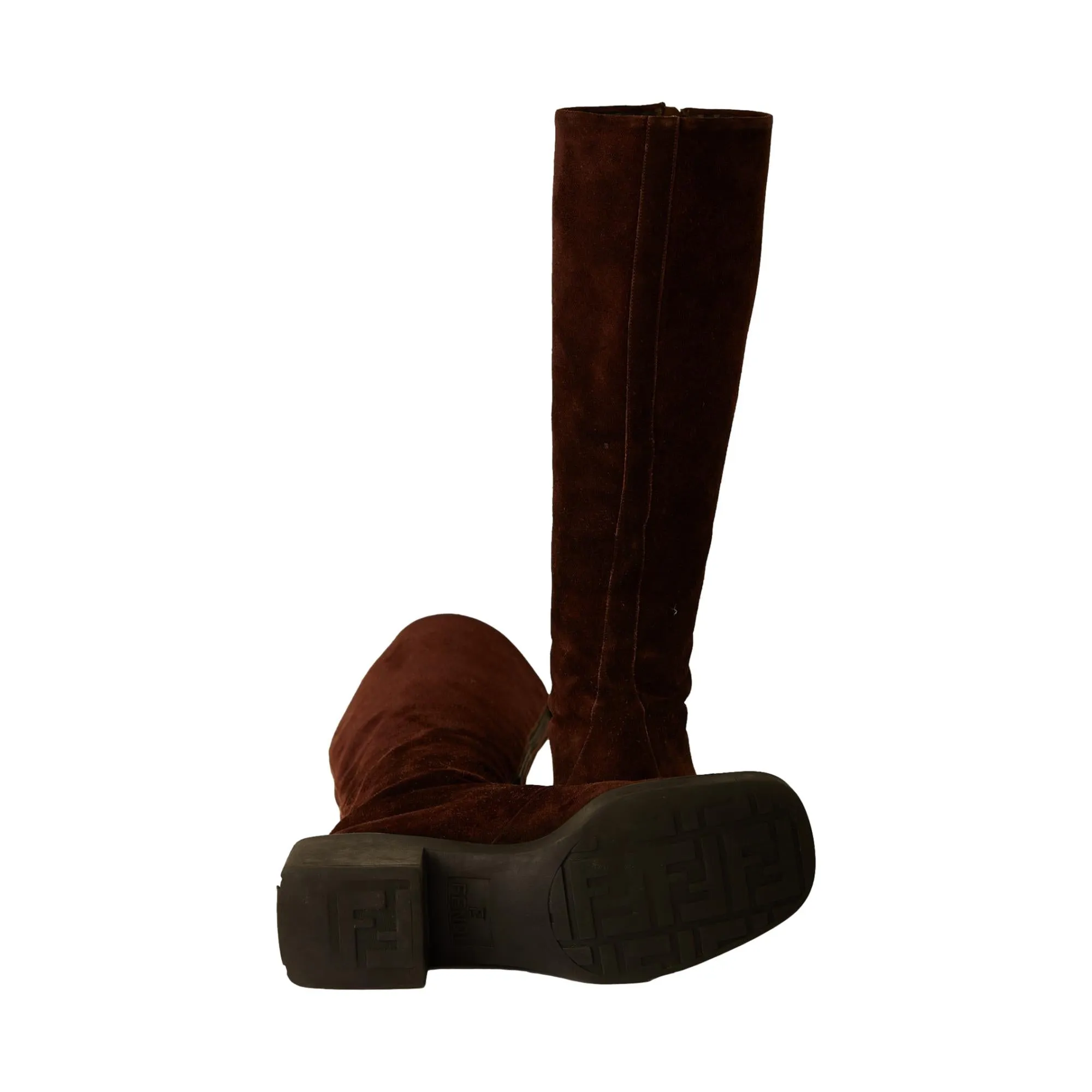 Fendi Brown Suede Zipper Boots