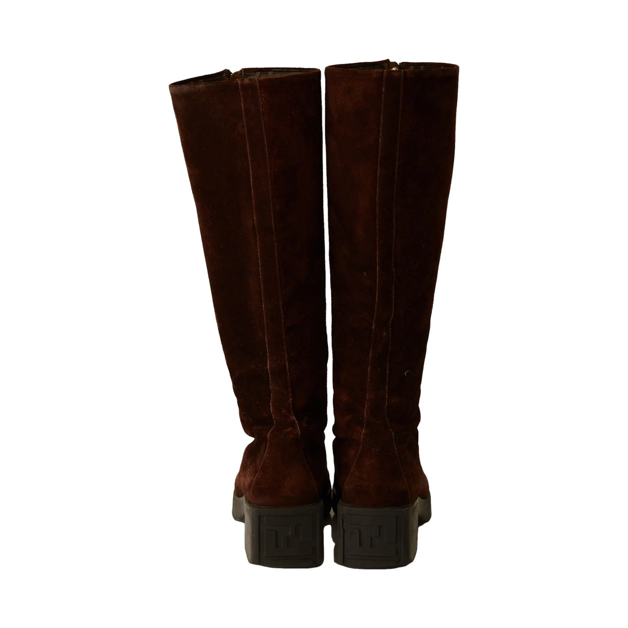 Fendi Brown Suede Zipper Boots