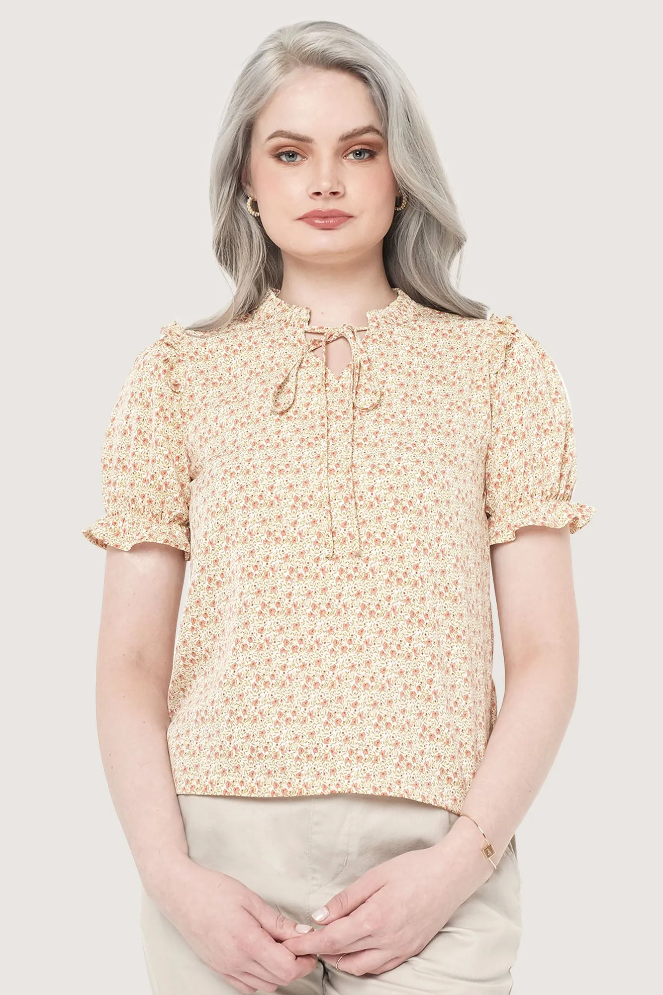 Floral Tie Neck Detail Top