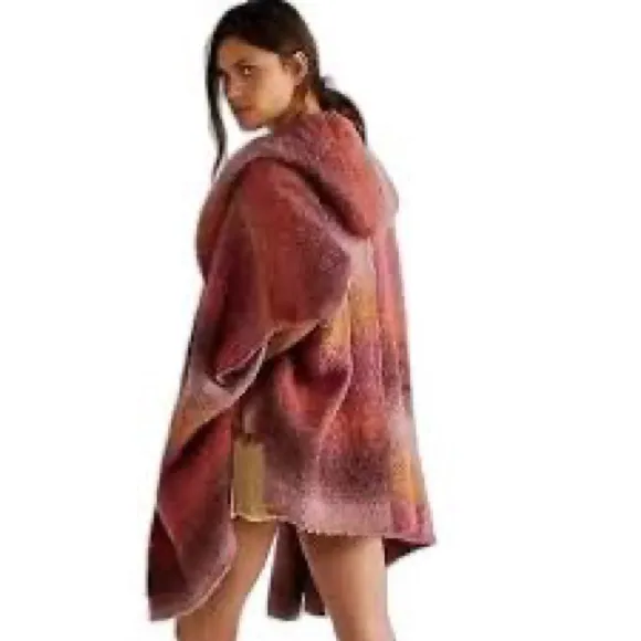 Free People Ombre Desert Rose Haze Hooded Poncho, One Size