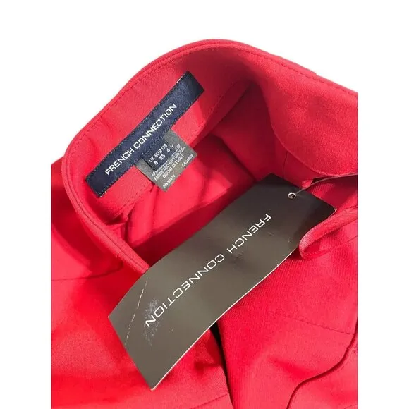 French Connection Red Mini Skirt Glass Stretch Mini Skirt Zippers Sz 4 NWT $128