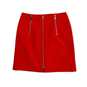 French Connection Red Mini Skirt Glass Stretch Mini Skirt Zippers Sz 4 NWT $128