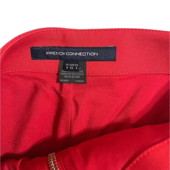 French Connection Red Mini Skirt Glass Stretch Mini Skirt Zippers Sz 4 NWT $128