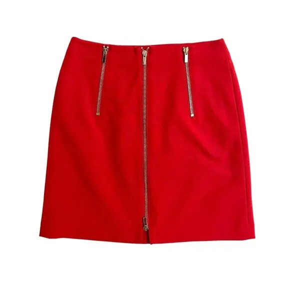 French Connection Red Mini Skirt Glass Stretch Mini Skirt Zippers Sz 4 NWT $128