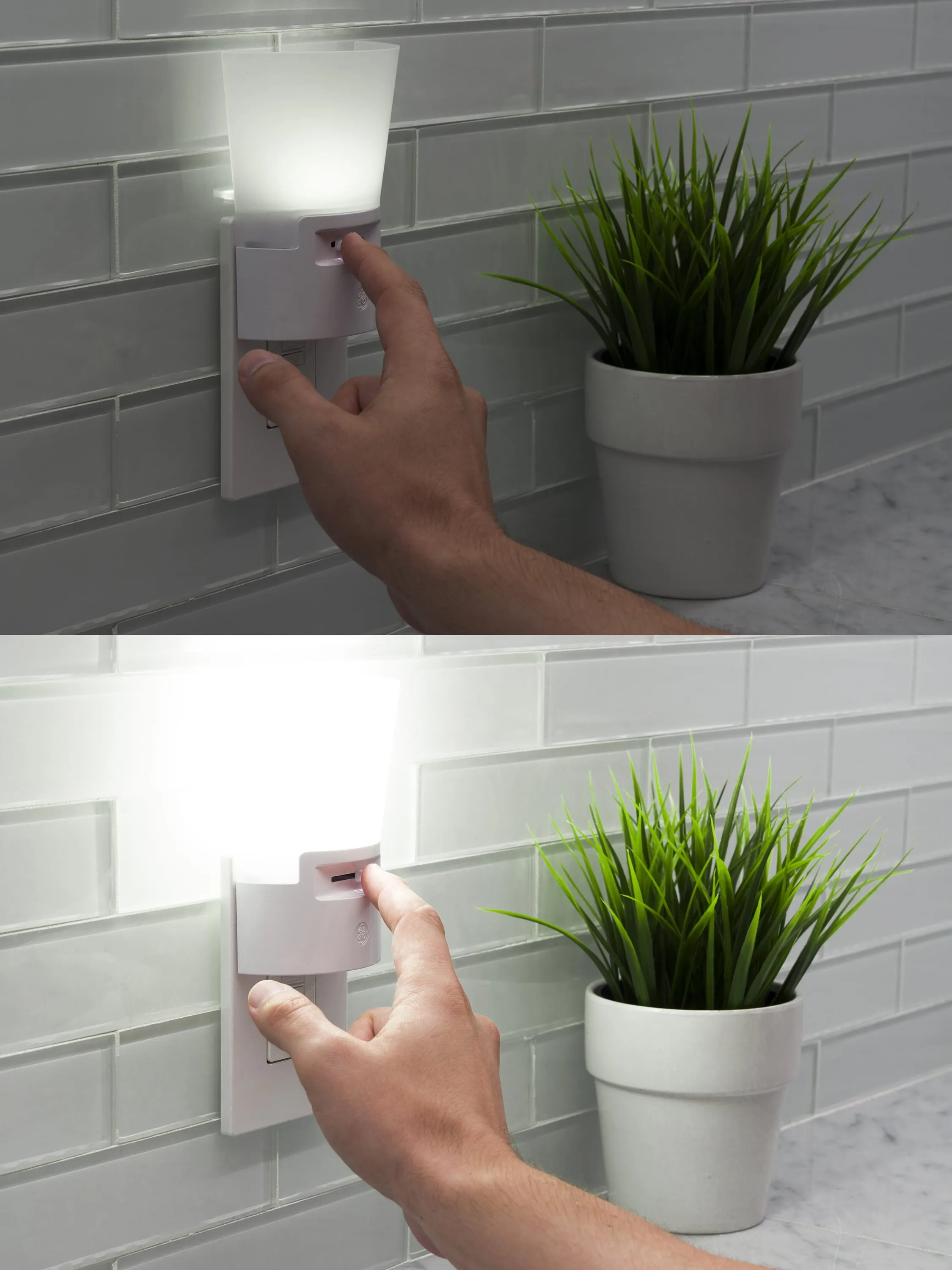 GE Ultrabrite Sconce Night LED Light, Dimmable, Plug-In, Dusk-To-Dawn, White