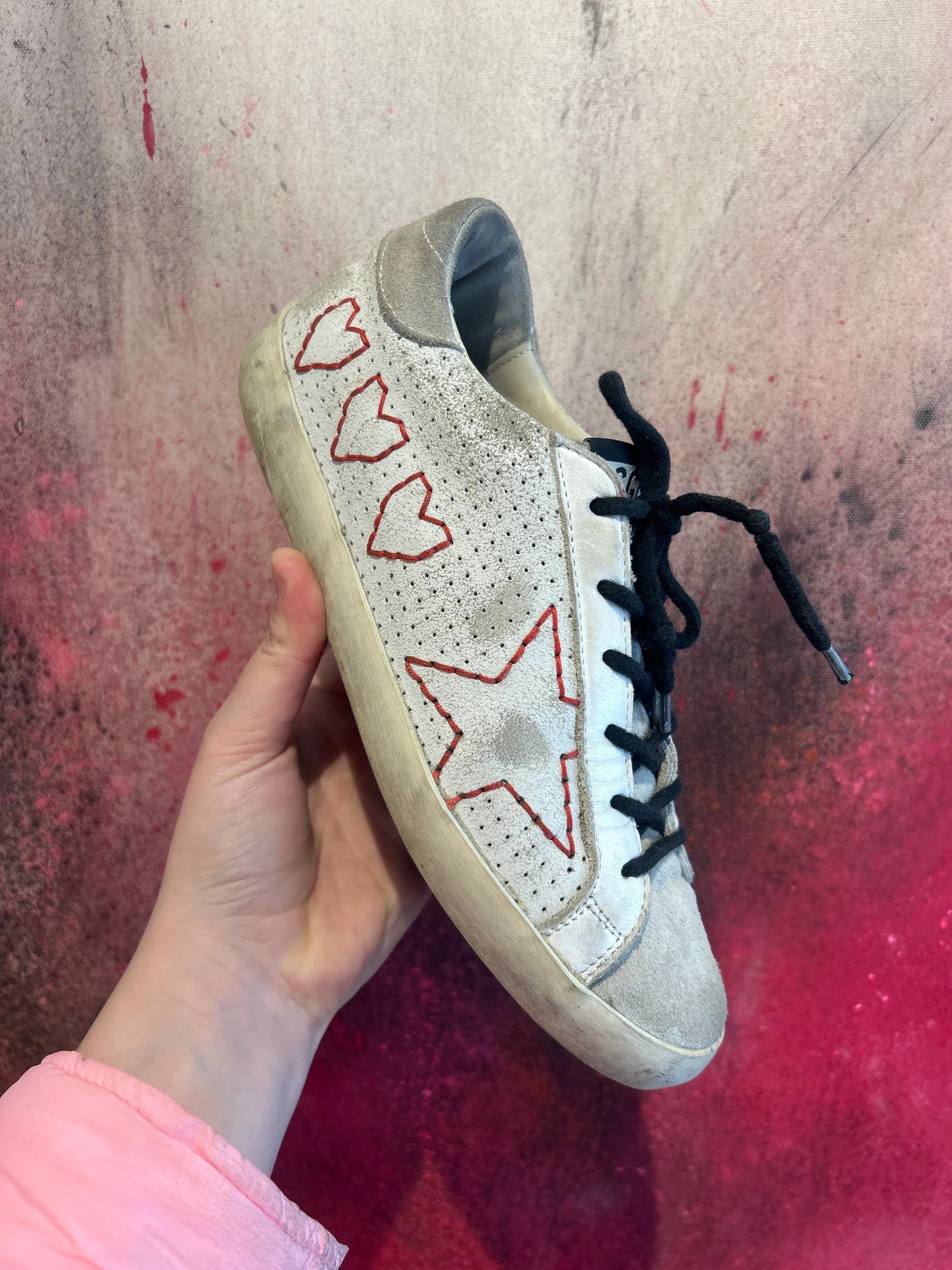 Golden Goose Shoes, White Superstar Sneakers with Hearts (size 38)