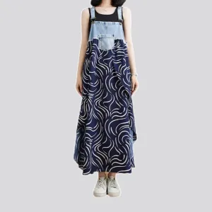 Graphic flared boho jeans dress