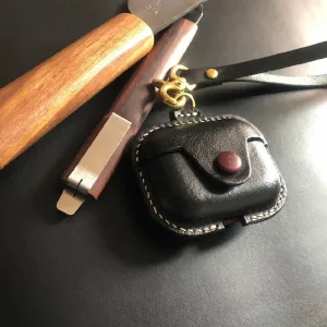 Handmade Black Leather AirPods Pro Case with Wristlet Strap Leather AirPods Case Airpod Case Cover