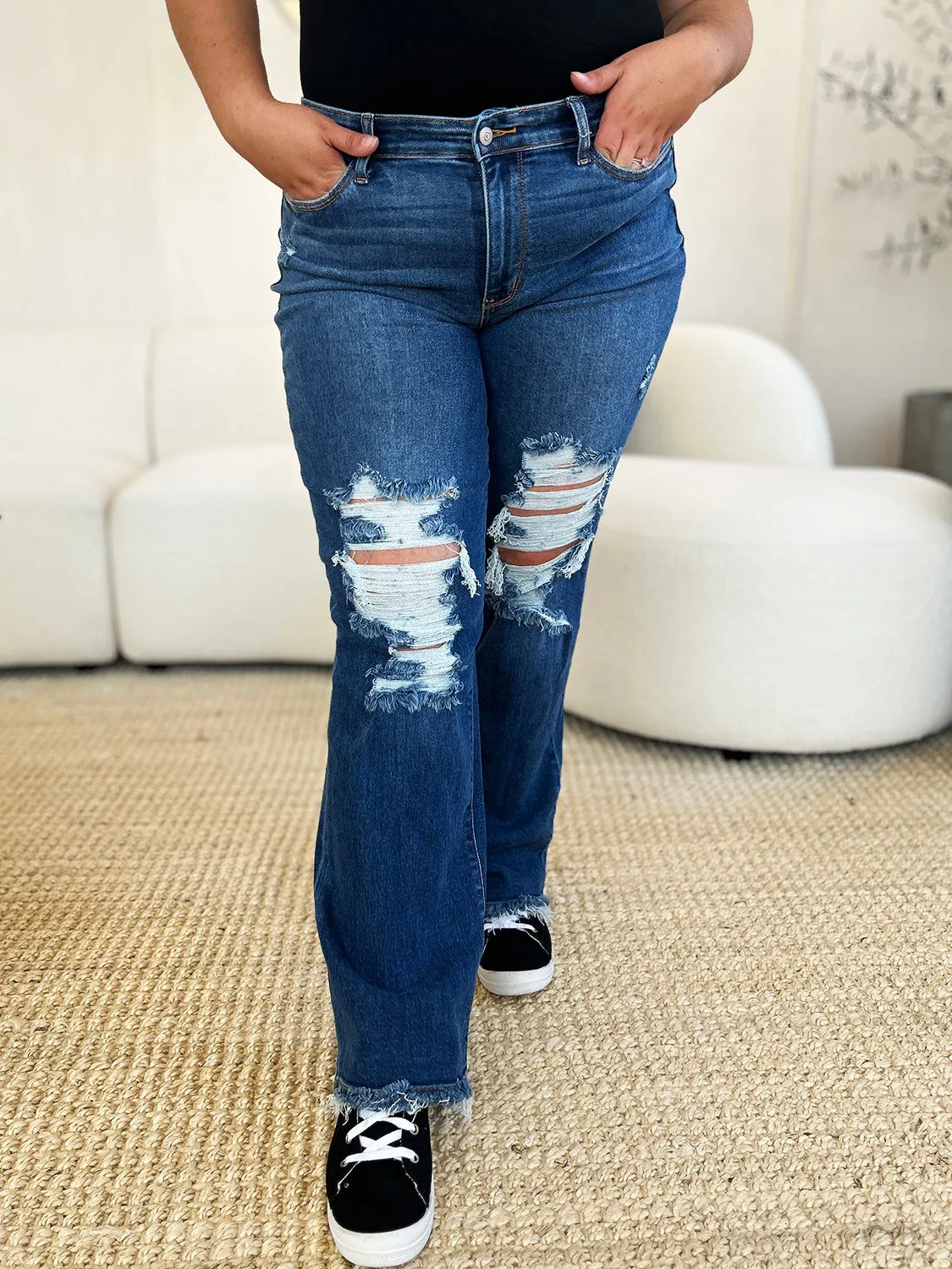Judy Blue Full Size Mid Rise Distressed Raw Hem Jeans ONLINE EXCLUSIVE
