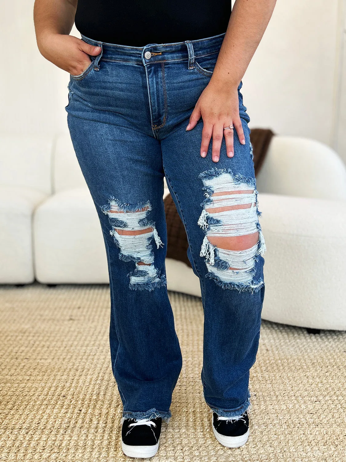 Judy Blue Full Size Mid Rise Distressed Raw Hem Jeans ONLINE EXCLUSIVE