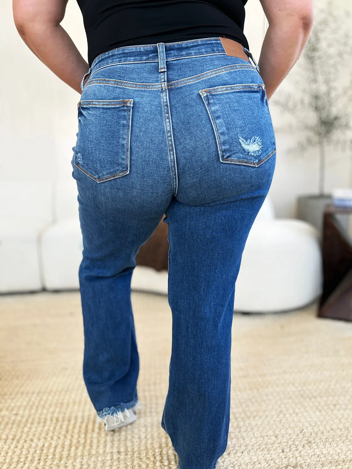 Judy Blue Full Size Mid Rise Distressed Raw Hem Jeans ONLINE EXCLUSIVE