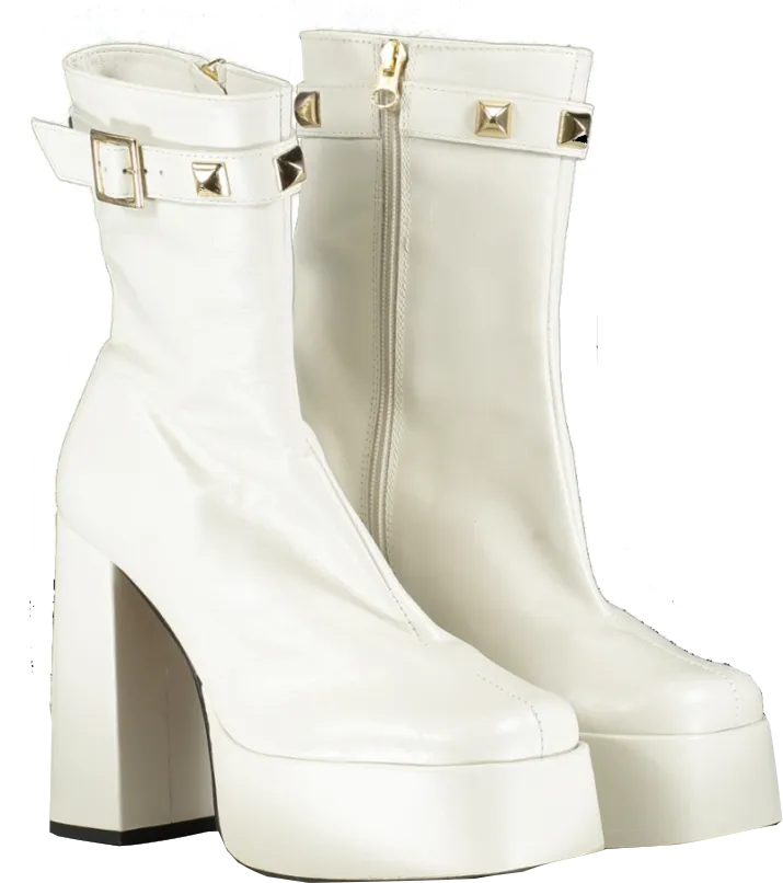 Karen Millen Cream Leather Studded Trim Platform Boot UK 5 EU 38 👠