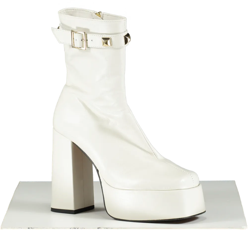 Karen Millen Cream Leather Studded Trim Platform Boot UK 5 EU 38 👠