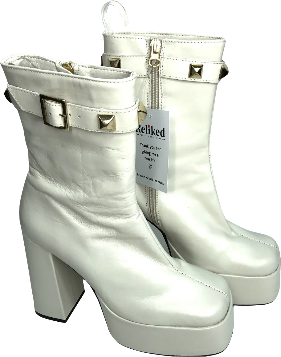Karen Millen Cream Leather Studded Trim Platform Boot UK 5 EU 38 👠