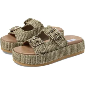 Karrigan Olive Raffia Platform Slide Sandals