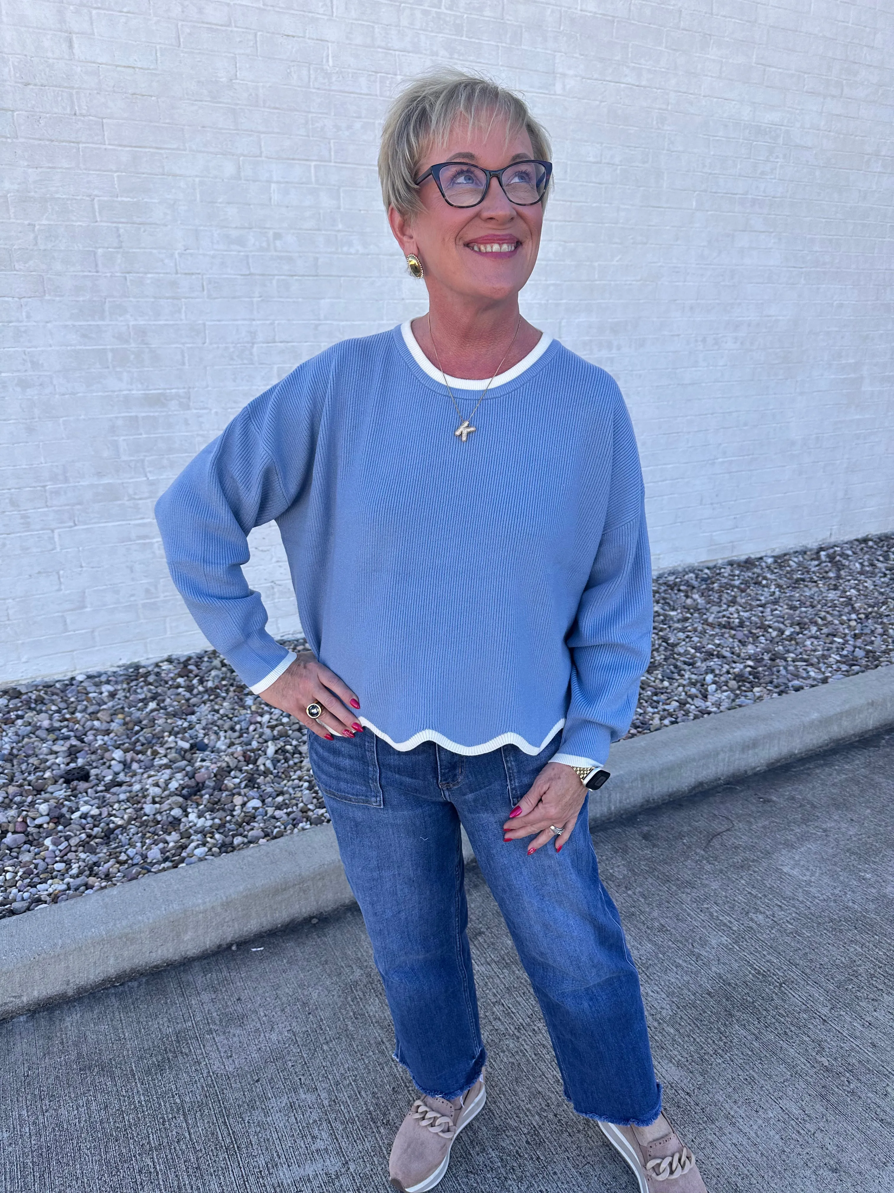 Kenzie Scallop Sweater: Misty Blue
