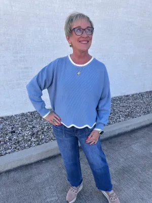 Kenzie Scallop Sweater: Misty Blue
