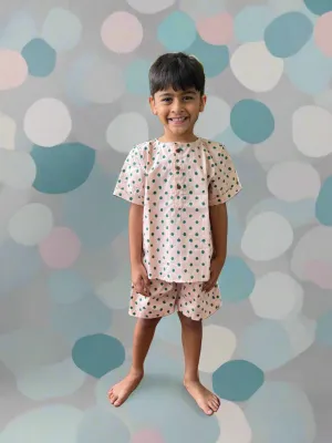 Klingaru Summer Short Set - Peach Polka   ( Last Piece )