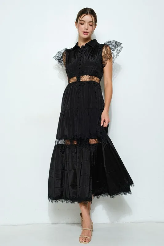 Lace Panel Tiered Maxi Dress (2 Color Ways)