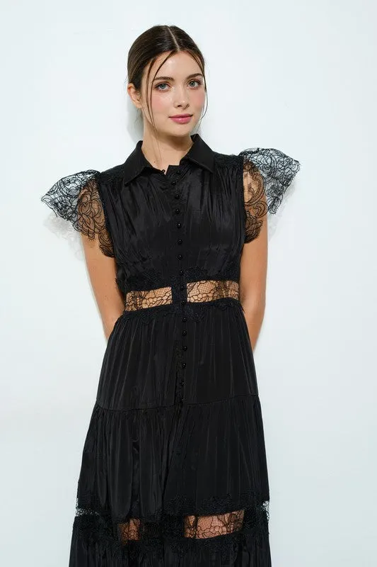 Lace Panel Tiered Maxi Dress (2 Color Ways)