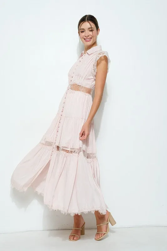 Lace Panel Tiered Maxi Dress (2 Color Ways)
