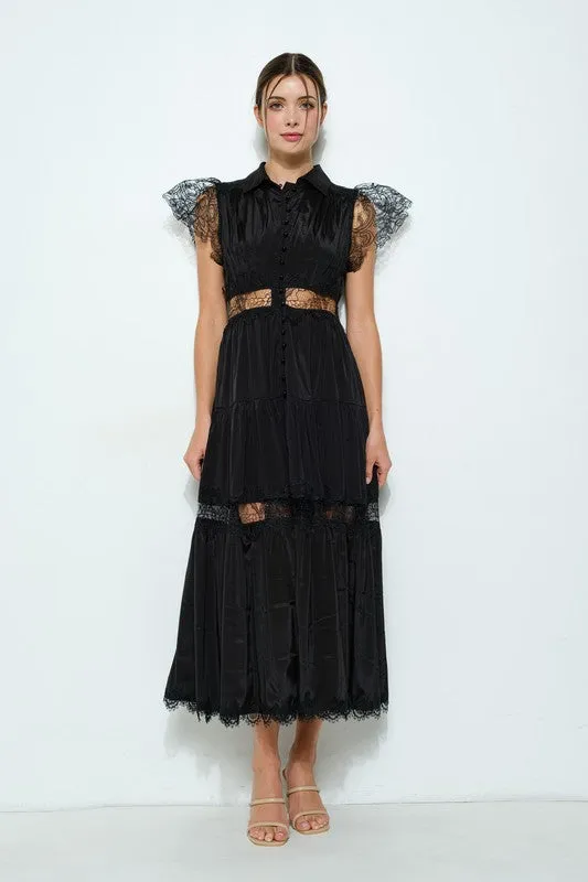 Lace Panel Tiered Maxi Dress (2 Color Ways)