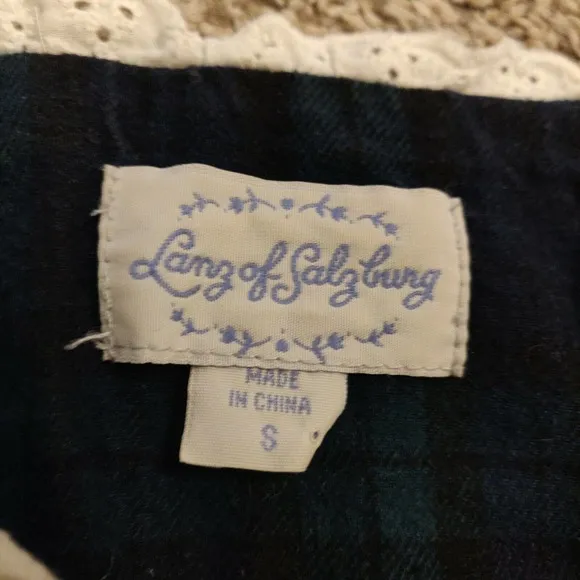 Lanz Of Salzburg Vintage Nightgown Blue Green Plaid Size S Long Sleeve